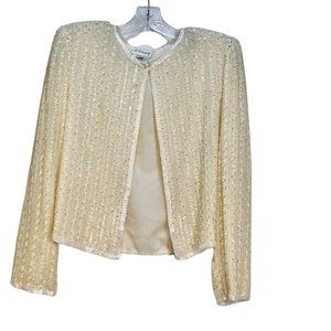 Vintage Stenay Silk Beaded Cream Evening Formal Jacket 80's M